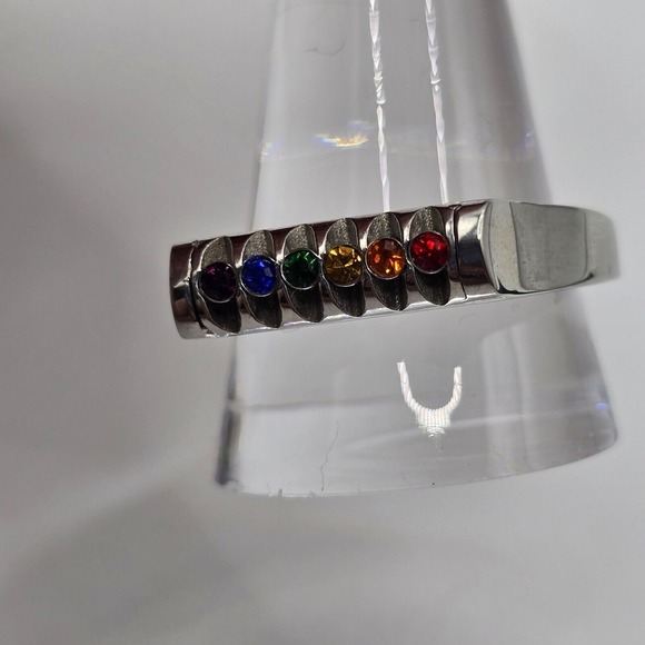 Pride Ring Size 12.5 Silver Tone Rainbow Fashion Jewelry - Picture 4 of 6